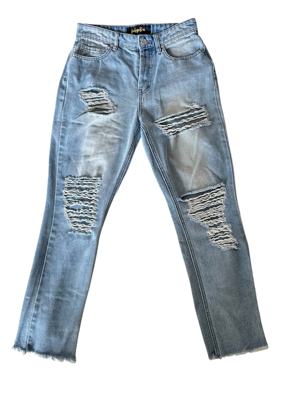 Indigo Rein Light Blue Distressed High-Rise Straight Leg Jeans Sz 5/26